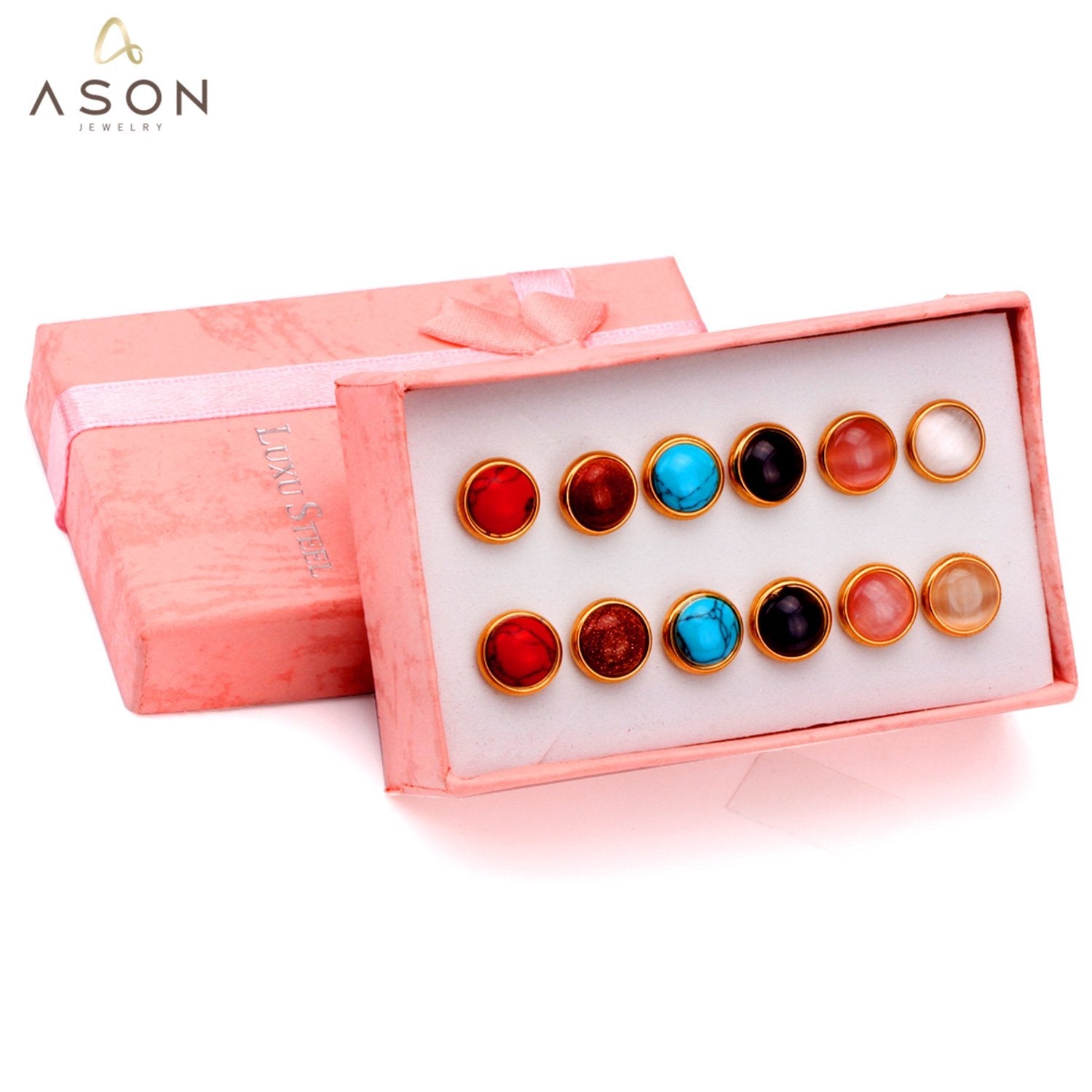 ASON Colorful Opal 6pairs/Box Earring Sets Stainless Steel Stud Earring Fashion Jewelry for Women Wholesale Party Daily asonjewelry